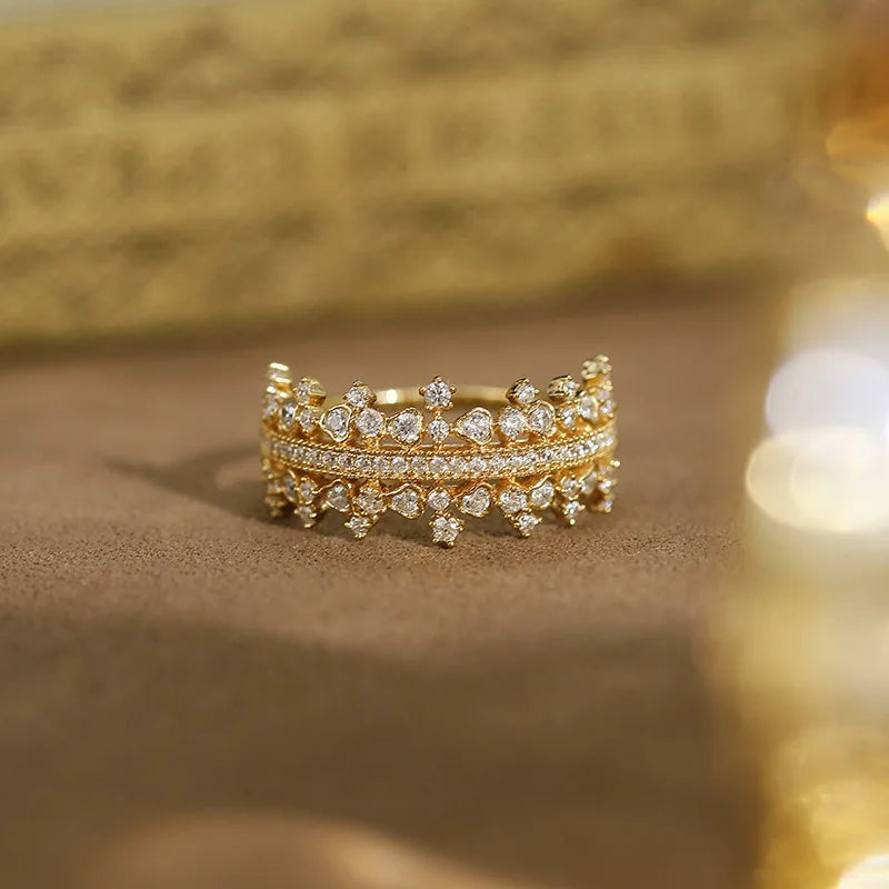 Emotional Factory 925 Sterling Silver 14K Gold Plated Lace Sparkling Micro-Paved Zircon Ring