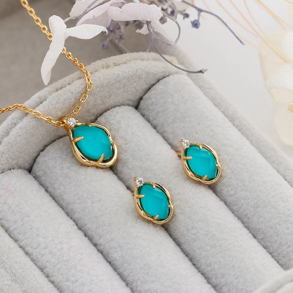 925 Sterling Silver 14K Gold Plated Gem Stone Gemstone Drop Cz Zircon Turquoise Natural White Rock Crystal Stud Earrings