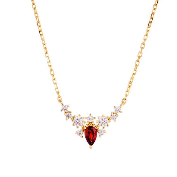 Emotional Factory 925 Sterling Silver 14K Gold Plated Gemstone Red Garnet White Zircon Wing Necklace