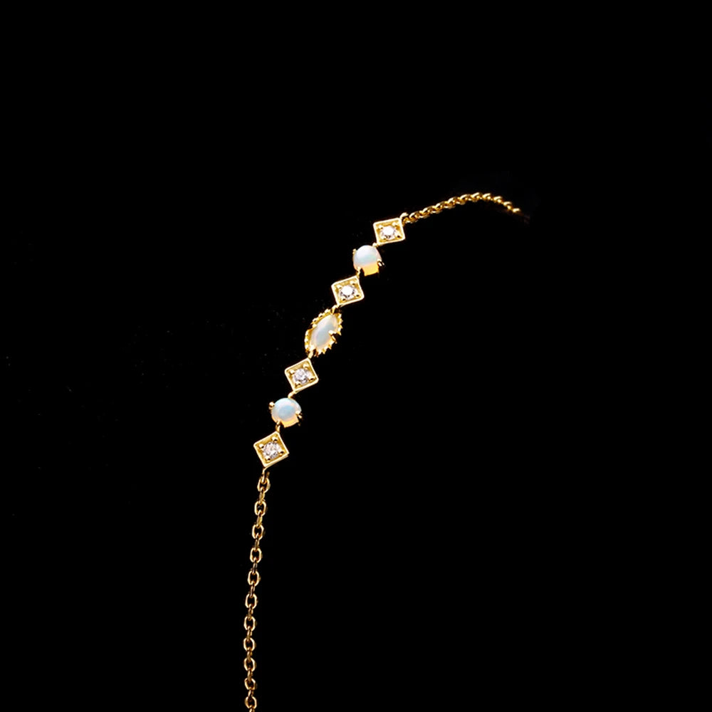 Bijoux Femme 925 Sterling Silver Gold Plated Gemstone Cz Zircon Rhombus Square Round Australian Opal Bracelet With Natural Stone