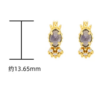 Emotional Factory 925 Sterling Silver 14K Gold Plated Gemstones Natural Cordierite Ring Zircon Labradorite Stud Earrings