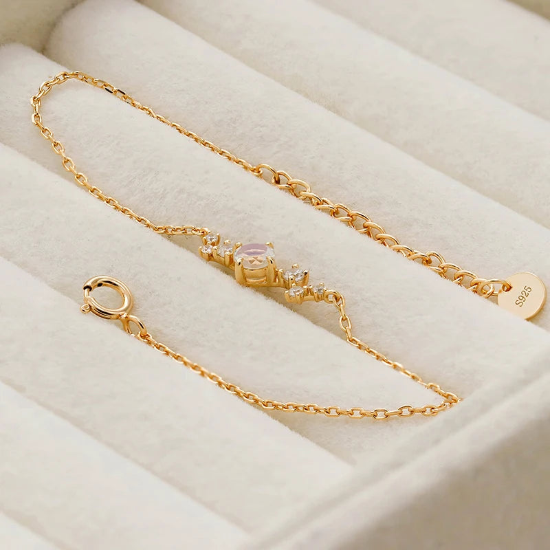 QUANQING Jewelry New Product Pure Silver Electroplated 14K Gold Bracelet Brilliant Star River Moonlight Stone Women's Bracelet