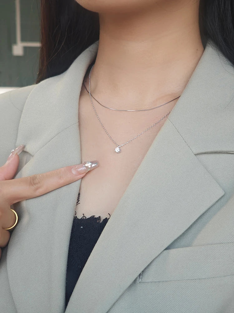 Factory 925 Sterling Silver 14K Gold Plated Gemstone Single Stone Solitaire  Inlaid With Three Claws Moissanite Necklace