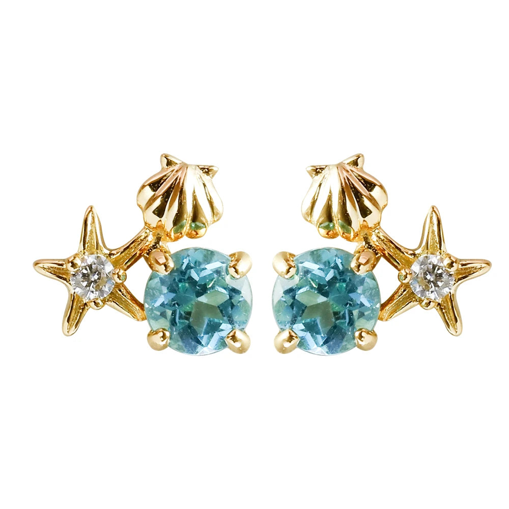 Emotional Factory 925 Sterling Silver 14K Gold Plated Gemstone Summer Star Shell Apatite Stud Earrings