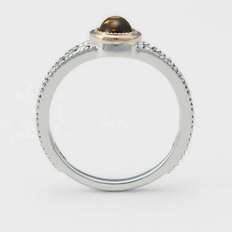 Emotional Factory 925 Sterling Silver 14K Gold Plated Gemstone Retro Drop Ring Artificial Amber Rings