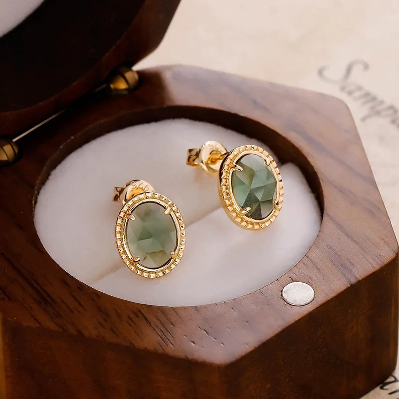 Light Luxury Jewelry 2023 New Sapphire Green Amethyst 925 Silver K Gold Plated Earrings Women's High-end Ear Jewelry Custom