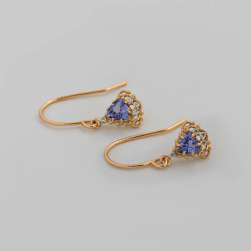 Chic S925 Sterling Silver 14K Gold Plated Earrings with Tanzanite CZ Zircon Fine Jewelry