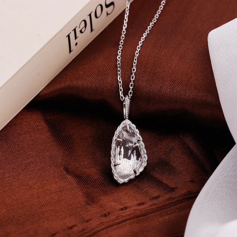 Niche French Style Design Romantic Dream Castle S925Silver White Crystal Pendant