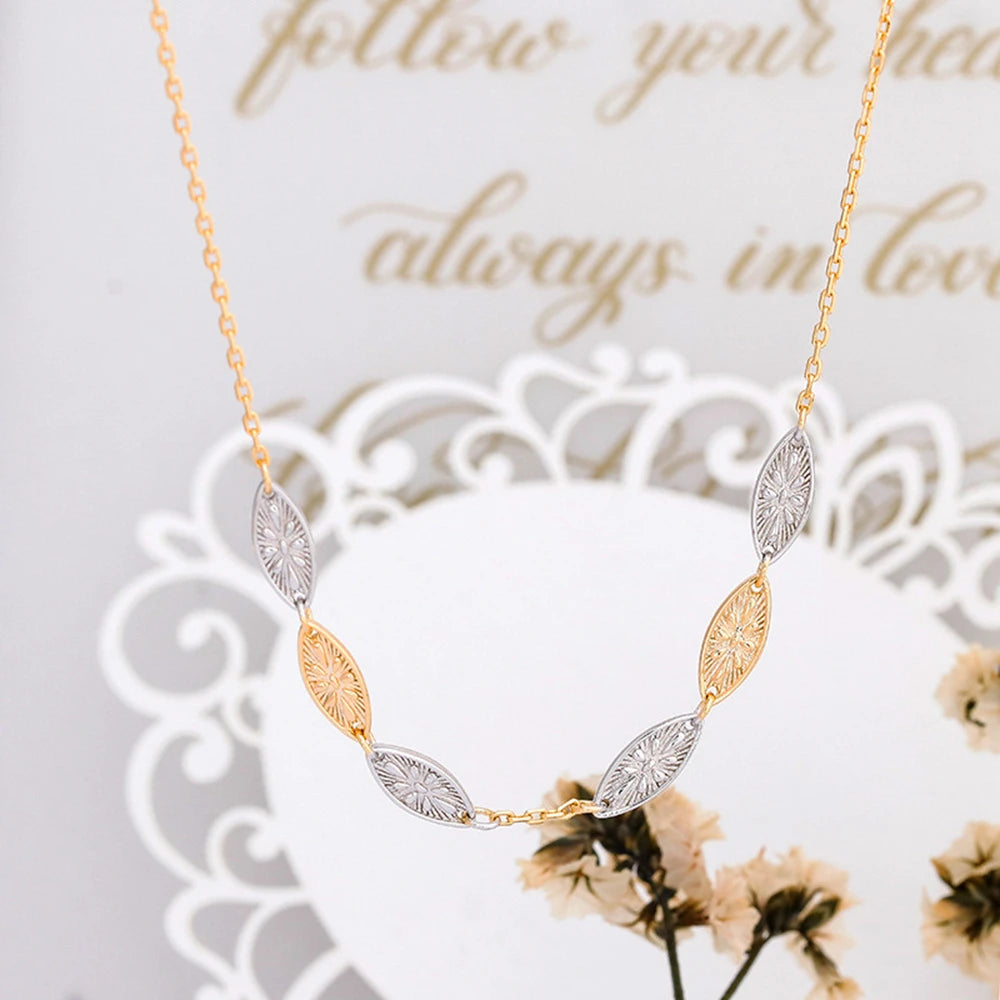 Emotional Factory 925 Sterling Silver 14K Gold Plated Gem Stone Gemstone Retro Colour Separate Plating Leaves Necklace