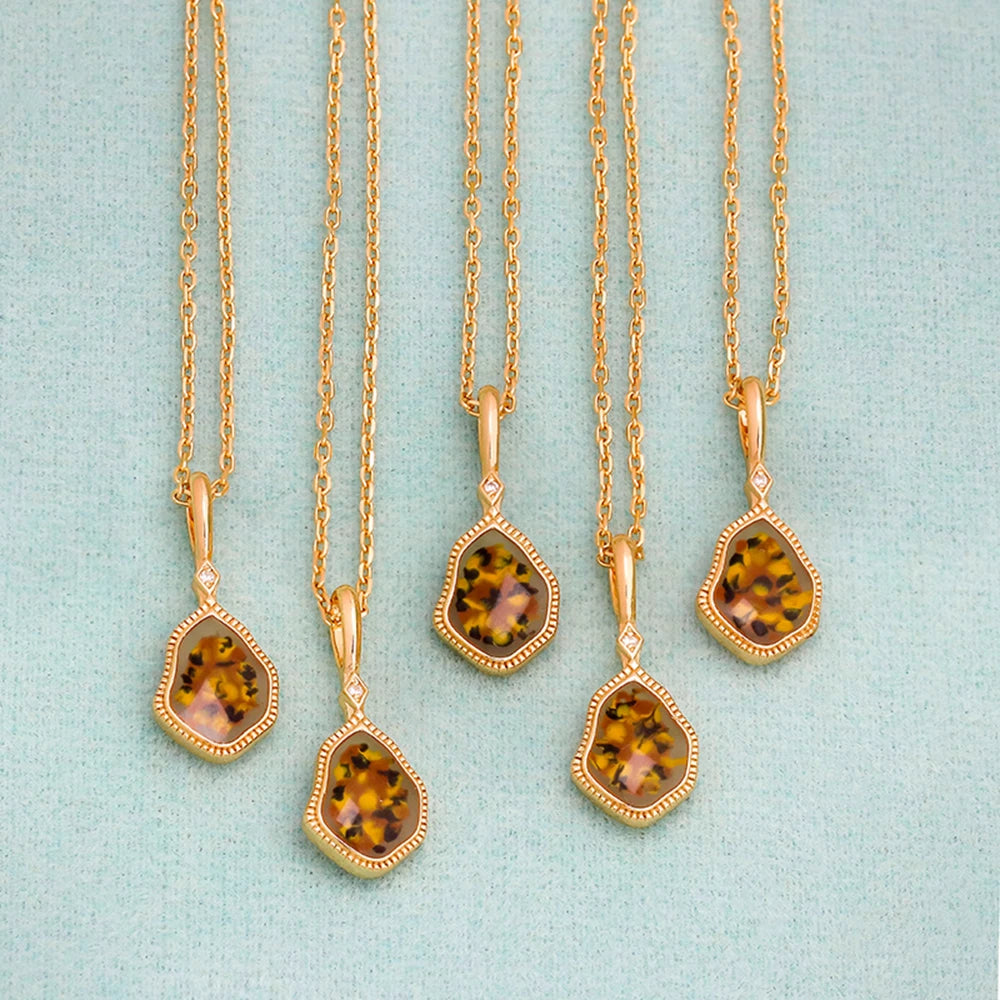 925 Sterling Silver 14K Gold Plated Cz Zircon Vintage Irregular Enamel Necklace