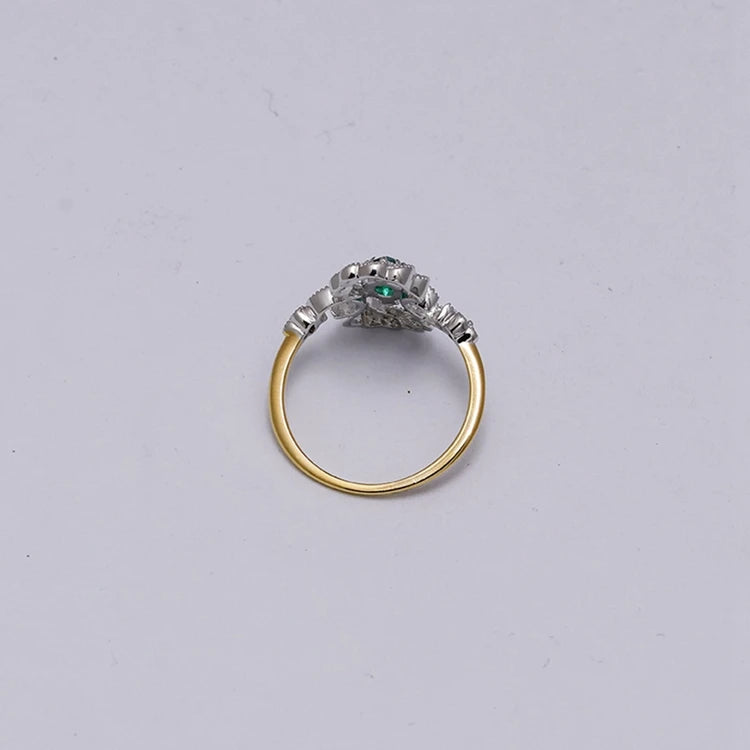 Emotional Factory 925 Sterling Silver 14K Gold Plated Gem Stone Gemstone Cz Zircon Flower Cultured Emerald Ring