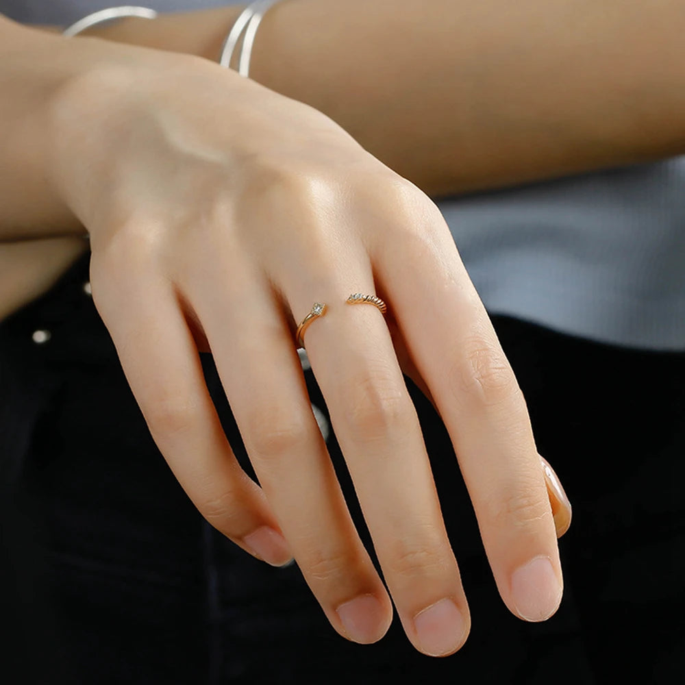 Emotional Factory 925 Sterling Silver 14K Gold Plated Geometric Square Cz Zircon Adjustable Ring