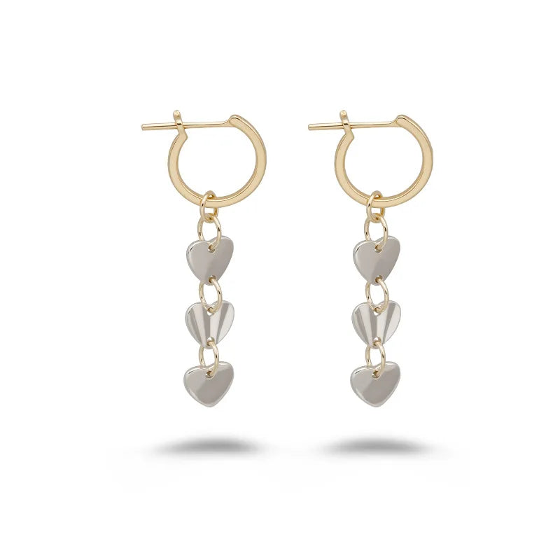 Emotional Factory 925 Sterling Silver 14K Gold Plated Niche Design Heart-Shaped Chain Detachable Hoop Earrings