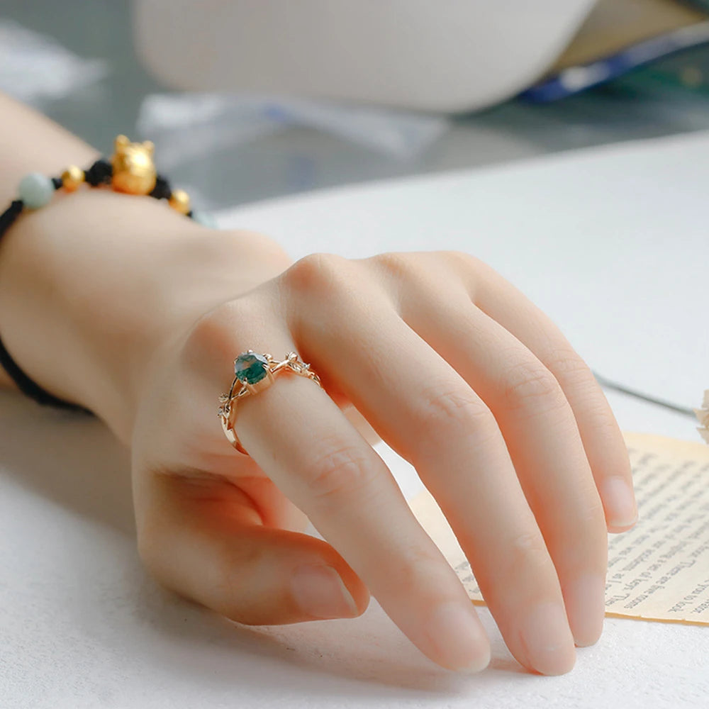 Emotional Factory 925 Sterling Silver 14K Gold Plated Gem Stone Gemstone Cz Zircon Vine Drops Moss Agate Ring