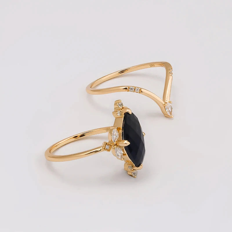 Exclusive Japanese-Inspired 14k Gold-Plated S925 Silver Ring with Elegant Black Agate - Luxurious Design & Craftsmanship