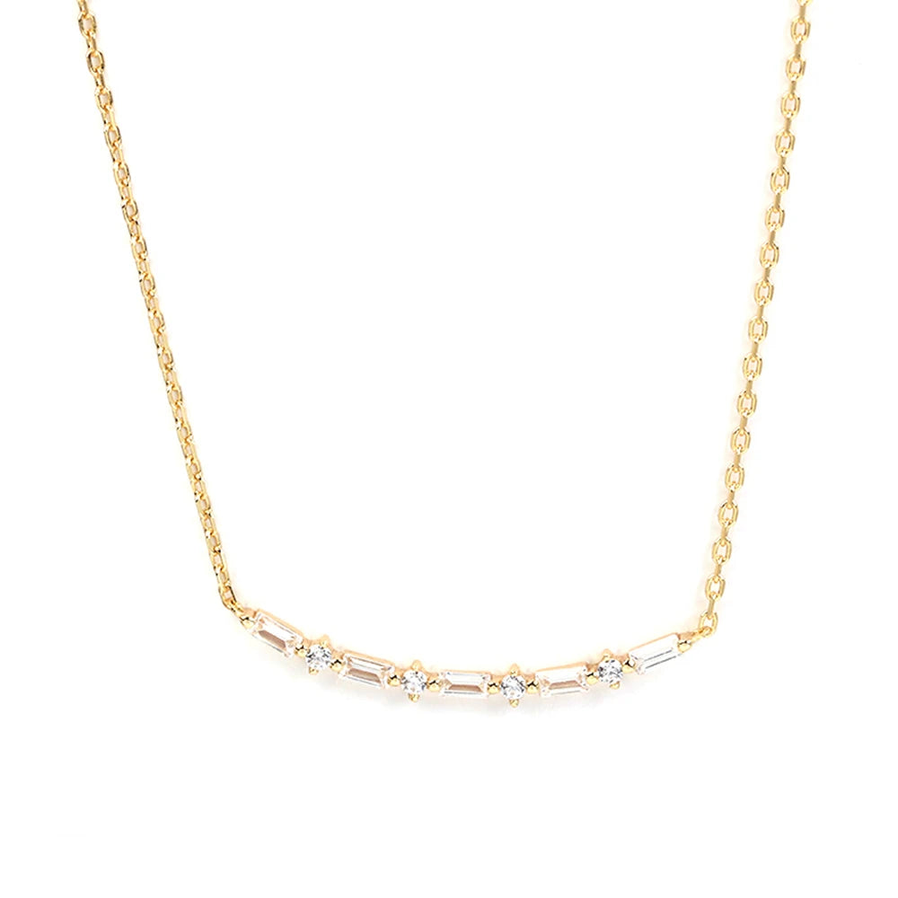 Emotional Factory Jewelry 925 Sterling Silver 14K Gold Plated Gemstone Series Cz Zircon Smile Baguette Curved Necklace
