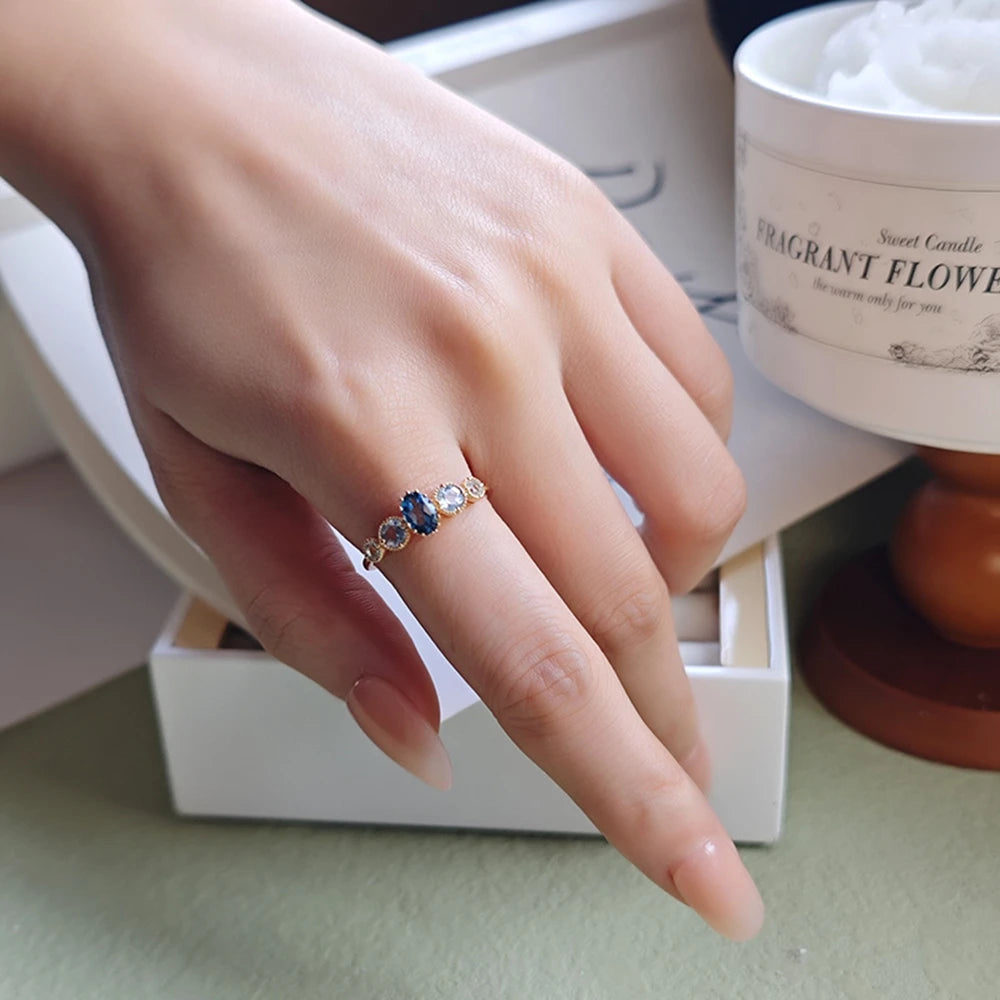 Emotional Bijoux En Argent  925 Sterling Silver 14K Gold Plated Gemstone Three Colors London Sky Blue White Natural Topaz Ring
