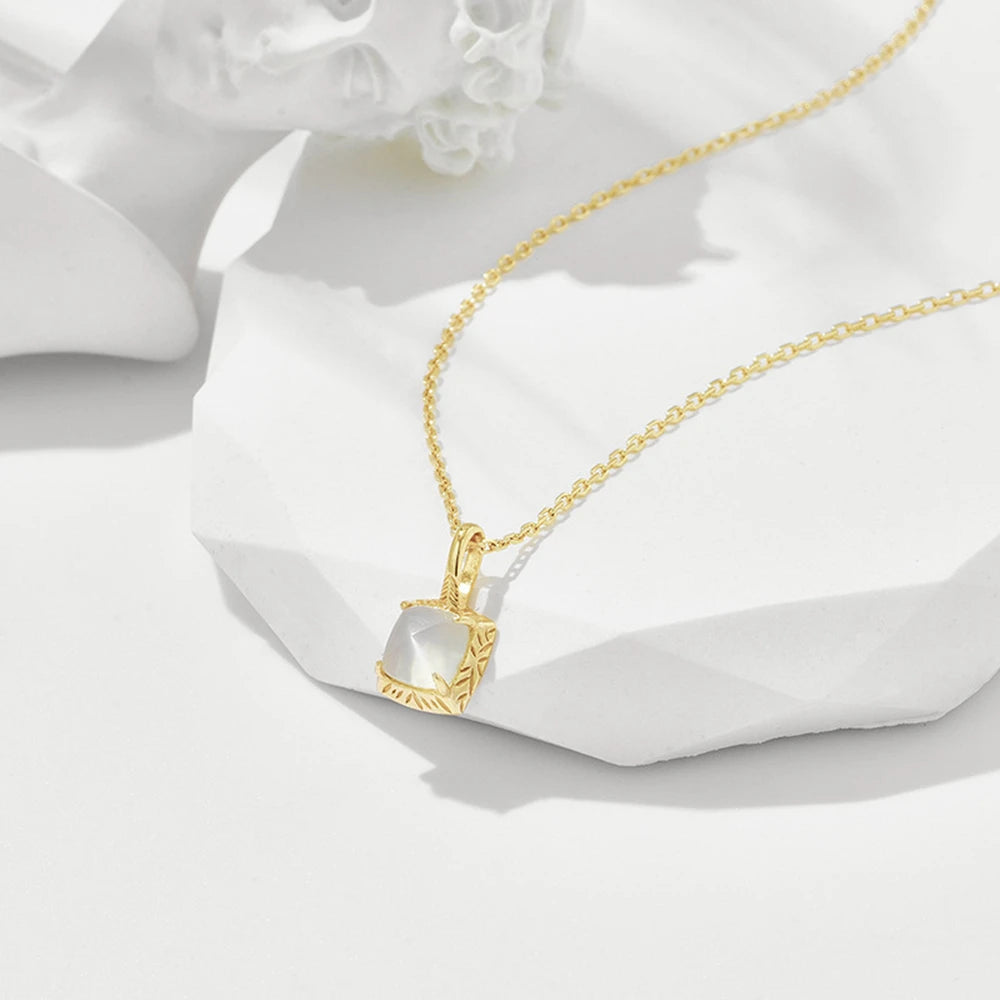 925 Sterling Silver 14K Gold Plated Gem Stone  Geometric Moonstone Sky Blue Topaz Double Stone Combinatorial Pendant Necklace