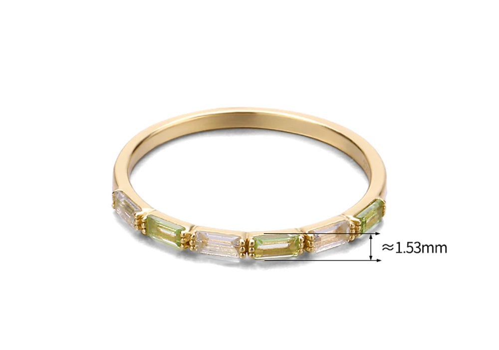 925 Sterling Silver 14K Gold Plated Gemstone White Topaz Peridot Layer Baguette Ring With Natural Stone