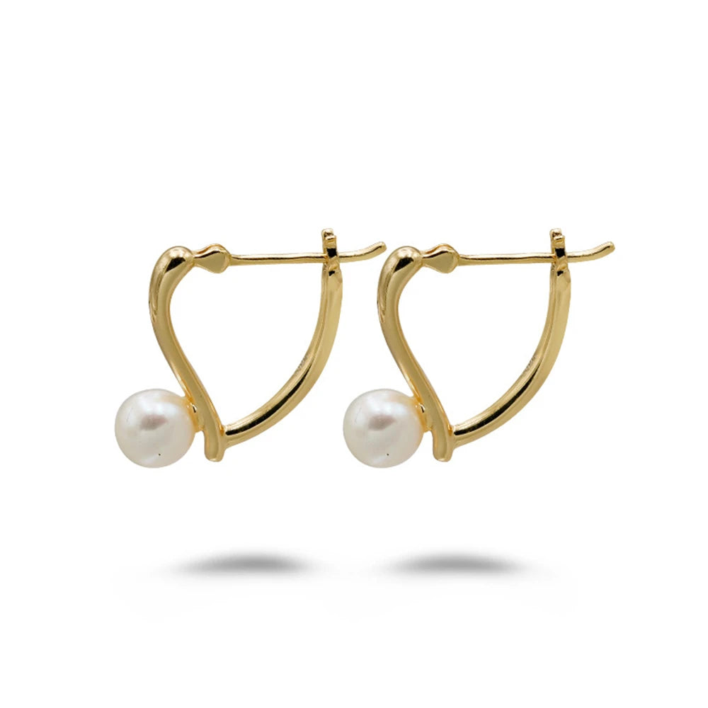 Emotional Factory 925 Sterling Silver 14K Gold Plated Gemstone V Shaped Freshwater Fashion Pearl Earrings