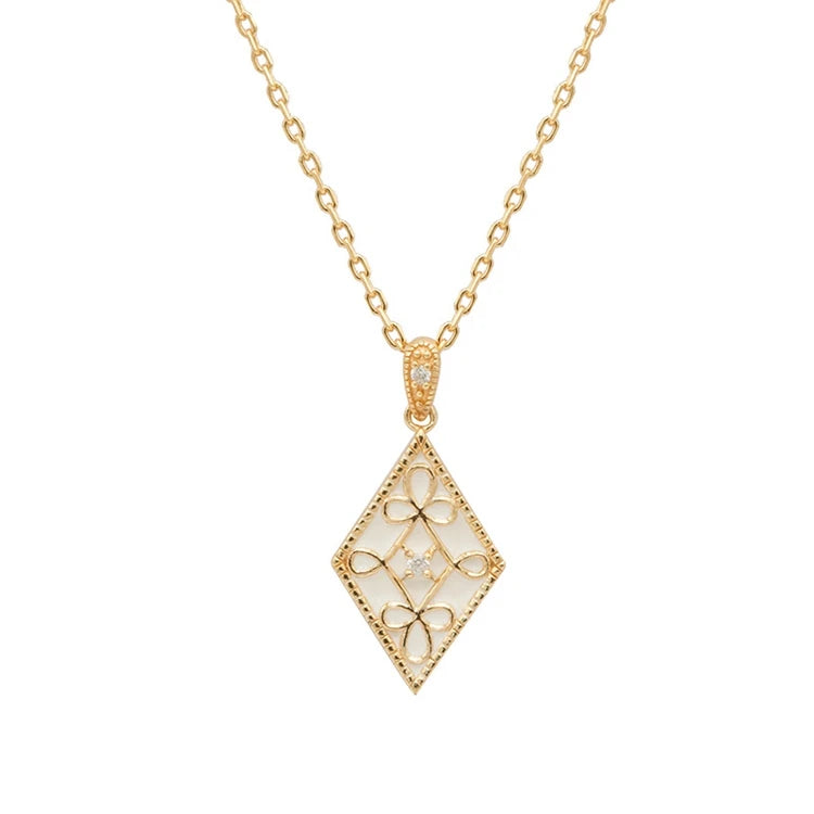 Geometric Diamond Openwork Window Flower Enamel Chain Necklace