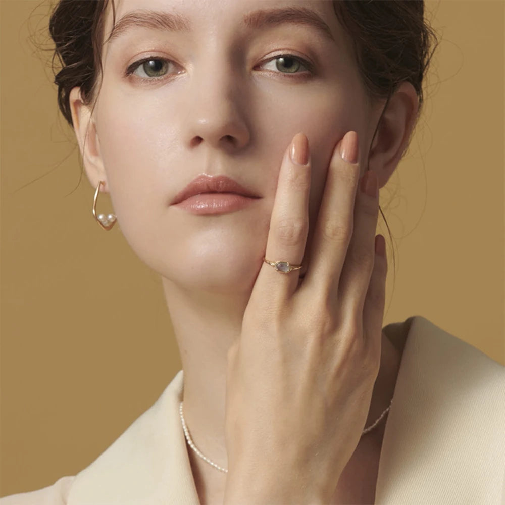 Gem Topaz Double Layer Egg Shape Natural Blue Labradorite Ring