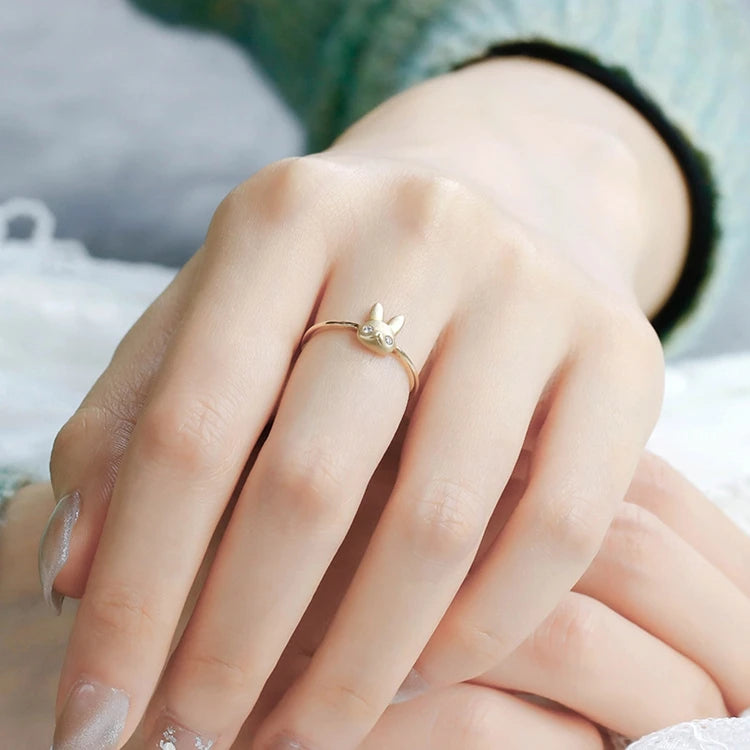 Emotional Factory 925 Sterling Silver 14K Gold Plated Gemstone Zircon Animal Three-Dimensional Cute Wind Rabbit Ring
