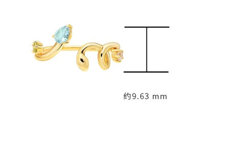 Emotional Factory 925 Sterling Silver 14K Gold Plated Gemstone Minimalist Lines Adjustable Opening Aquamaro Ring
