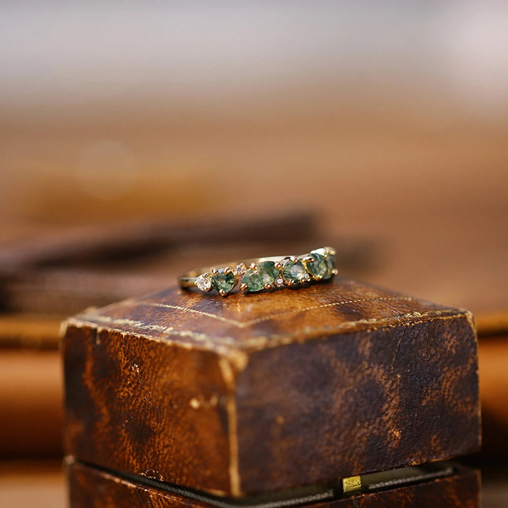 Emotional Factory 925 Sterling Silver 14K Gold Plated Gemstone Staggered Gem-Setting Geometric Round Stone Topaz Ring