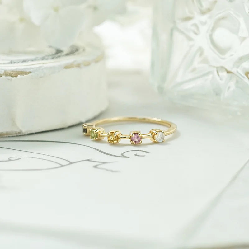 Emotional Factory 925 Sterling Silver 14K Gold Plated Gemstone More Stone Tourmaline Moonstone Citrine Peridot Ring