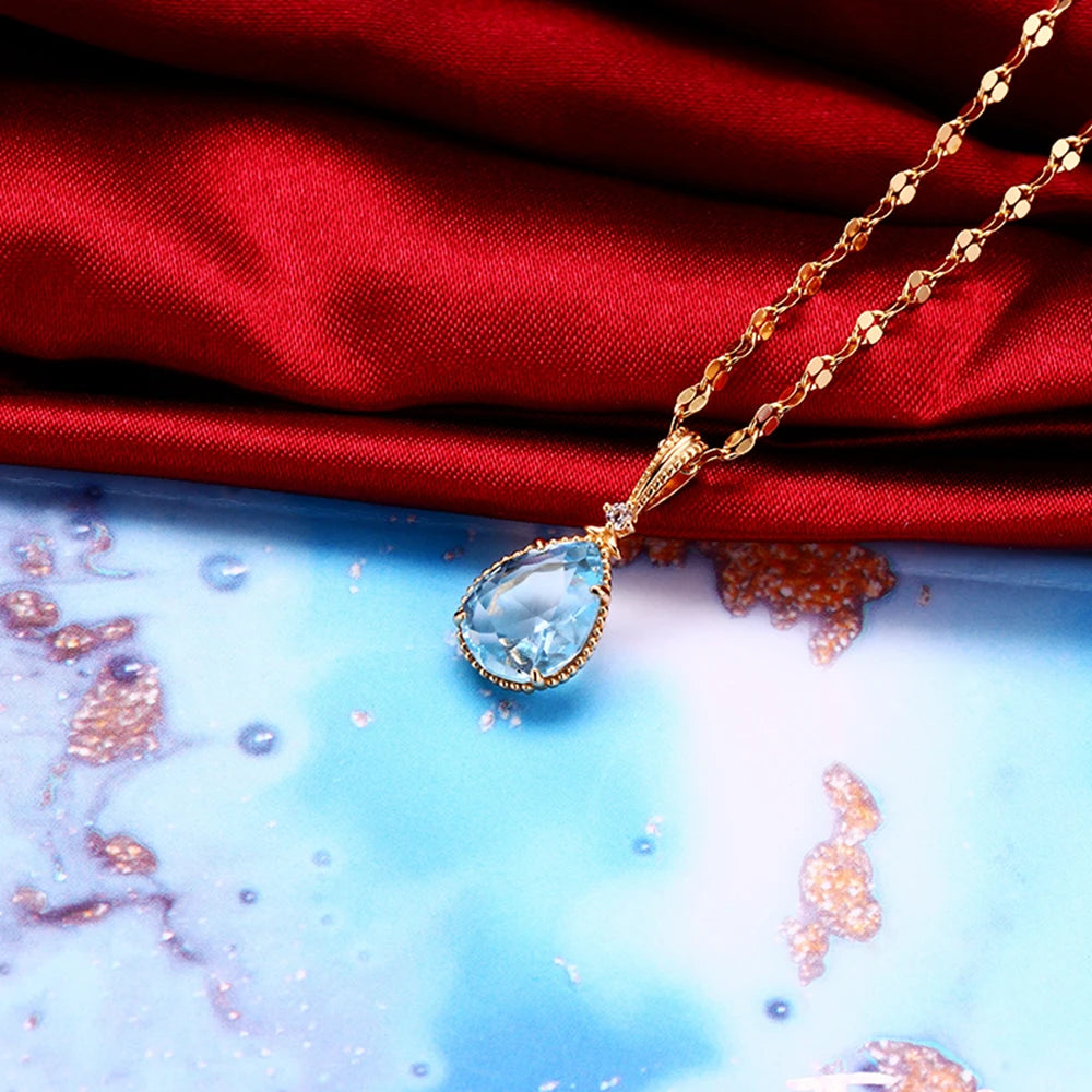 Emotional Factory 925 Sterling Silver 14K Gold Plated Gemstone Series Custom Citrine Lips Topaz Water Drop Necklace