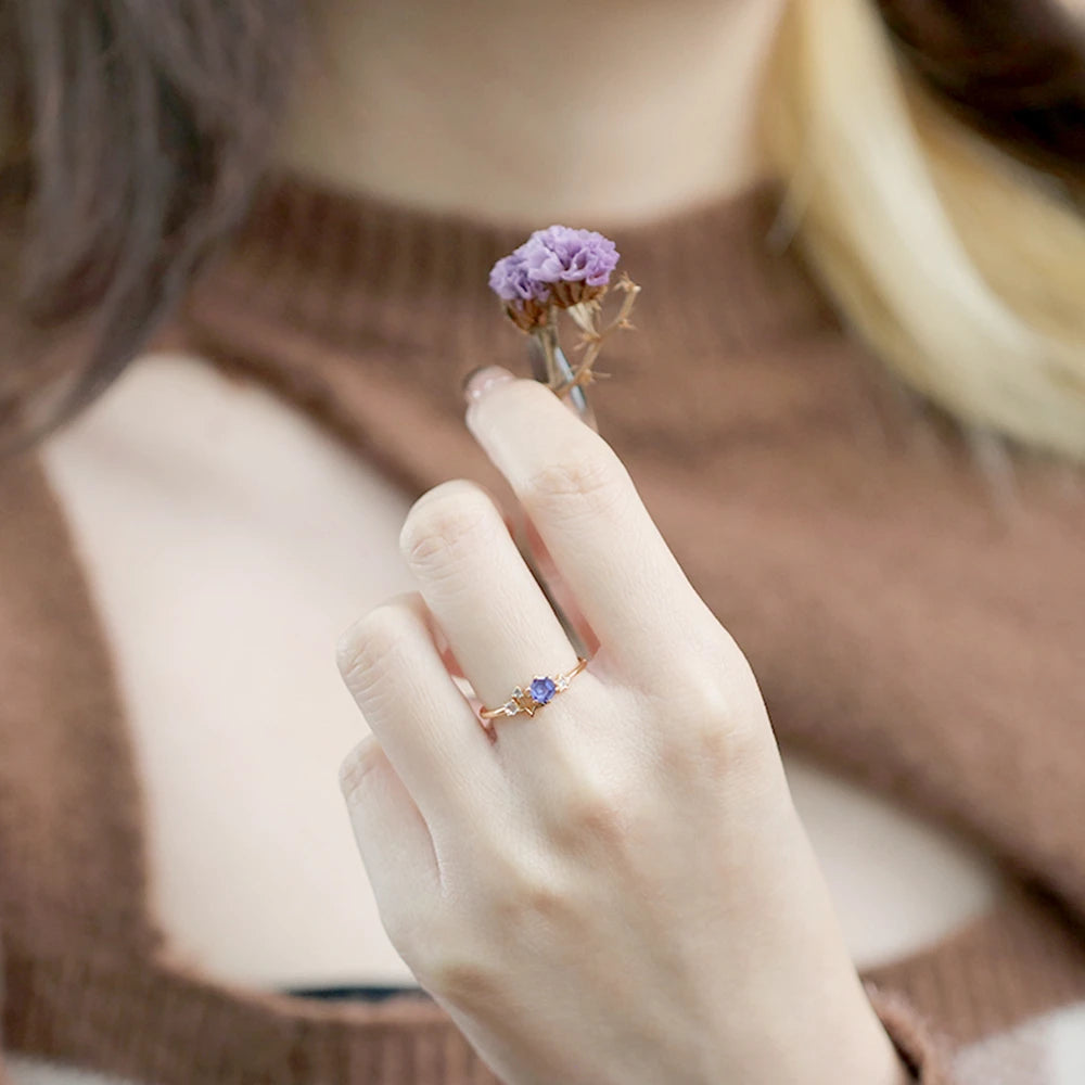 Emotional 925 Sterling Silver 14K Gold Plated Gemstone Series Hand Set Blue Topaz Natural Moonstone Tanzanite Zircon Star Ring