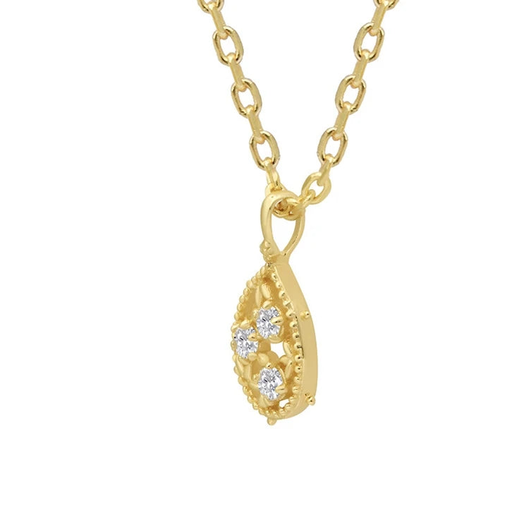 Emotional Factory 925 Sterling Silver 14K Gold Plated Zircon Rose Thorns Hollow Leaves Oval Necklace