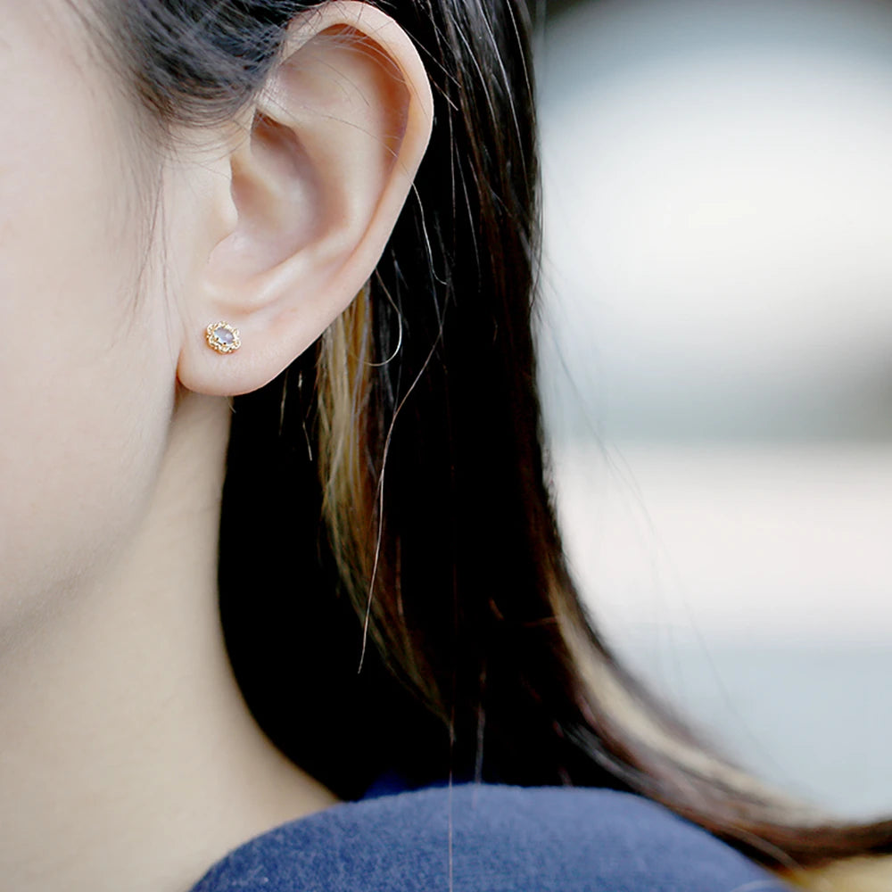 Emotional Factory Jewelry 925 Sterling Silver 14K Gold Plated Gemstone Series Aquamarine Exquisite Small Stud Earrings