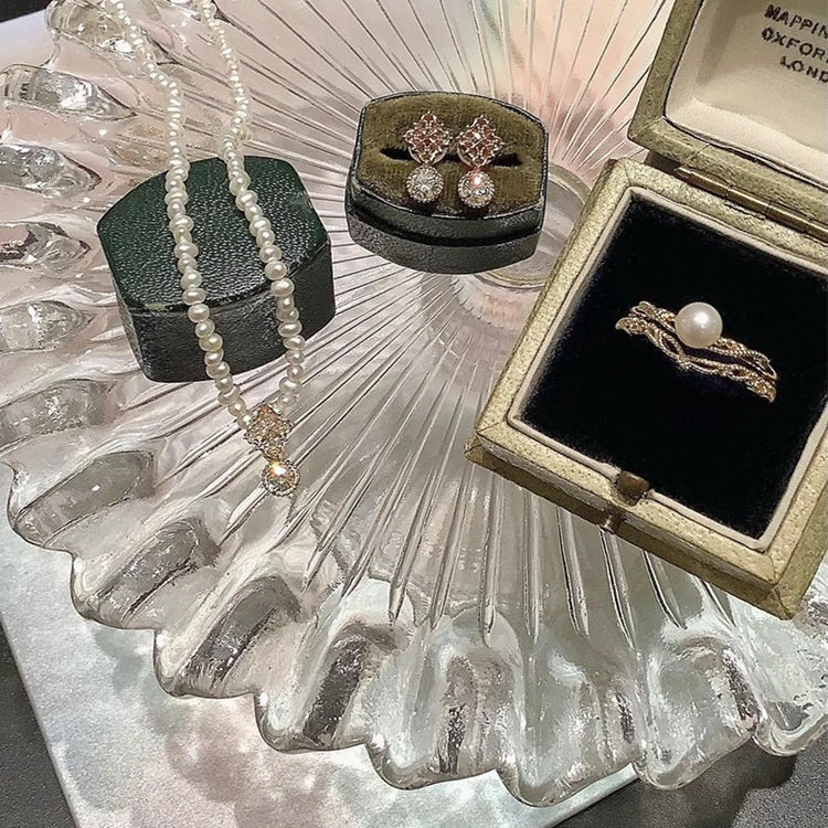 Emotional Factory 925 Sterling Silver 14K Gold Plated Gemstone Zircon Double-Layer Pearl Ring Set