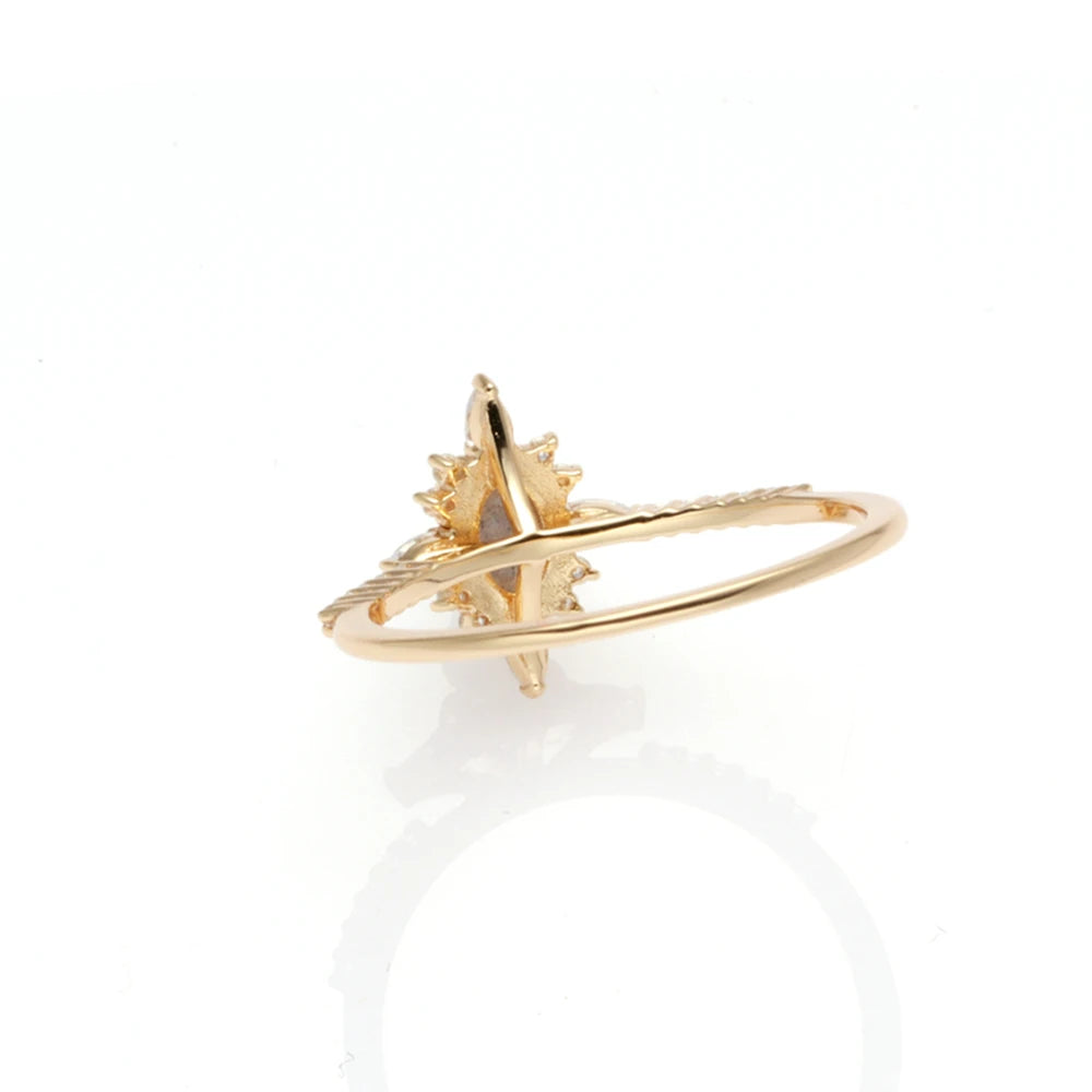 925 Sterling Silver 14K Gold Plated Gemstone Labradorite White Aaa Zircon Moon Star Ring