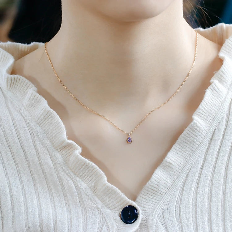 Emotional Factory 925 Sterling Silver 14K Gold Plated Gemstones Classic Water Drop Shape Geometry Zircon Tanzanite Necklace