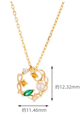 Emotional Factory 925 Sterling Silver 14K Gold Plated Gemstone Freshwater Pearl Crystal Round Necklace Flower Necklace