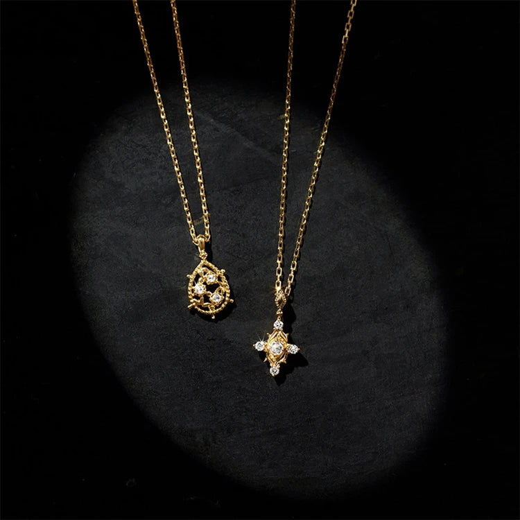 Emotional Factory 925 Sterling Silver 14K Gold Plated Zircon Rose Thorns Hollow Leaves Oval Necklace