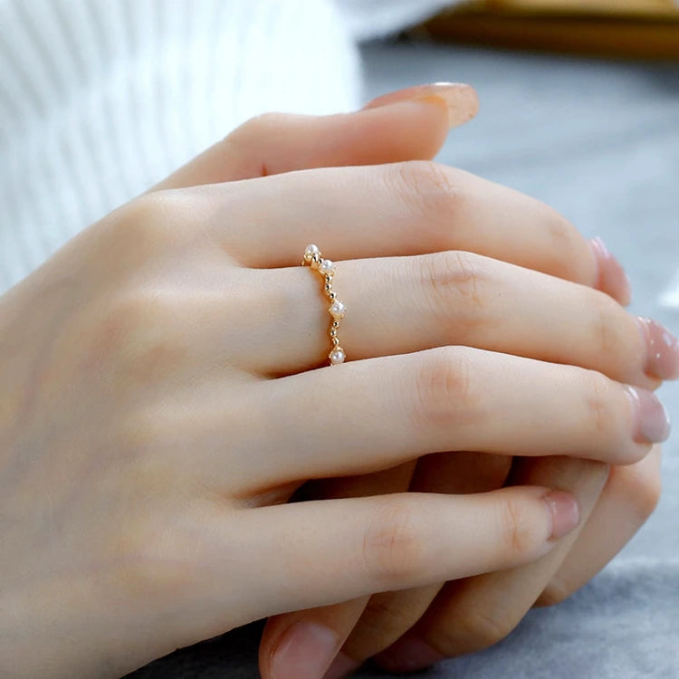 Emotional Factory 925 Sterling Silver 14K Gold Plated Gemstone Bead Twist Vintage Irregular Pearl Ring