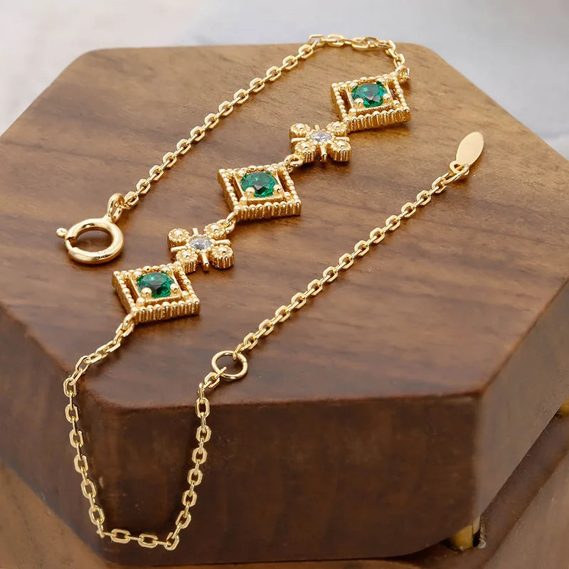 Pulseras De Oro De 14k Direct Sales Court Style 925 Sterling Silver All-matching Graceful Red Corundum Bracelet Female Rhombus