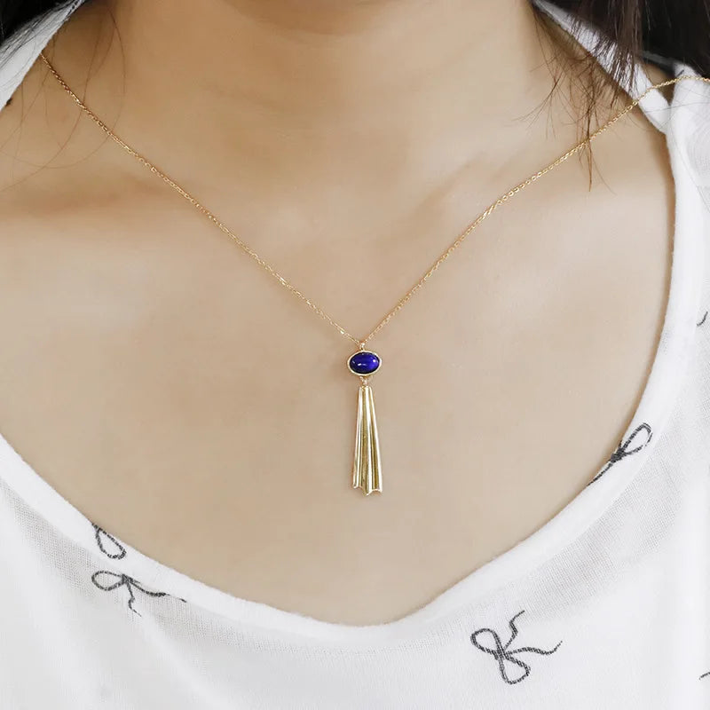 Emotional Factory 925 Sterling Silver 14K Gold Plated Gemstone Literary Retro Thickness Necklaces Lapis Lazuli Necklace