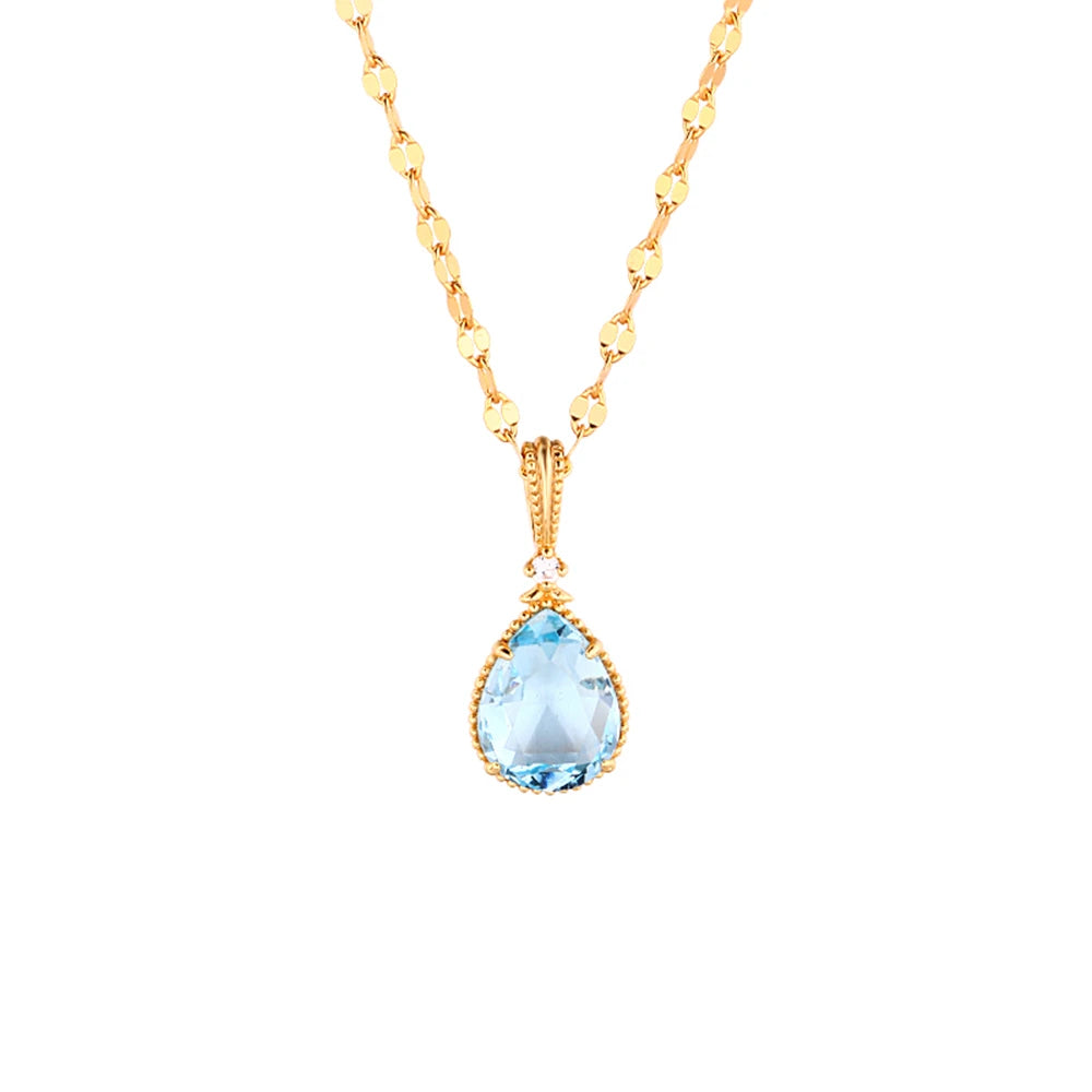 Emotional Factory 925 Sterling Silver 14K Gold Plated Gemstone Series Custom Citrine Lips Topaz Water Drop Necklace