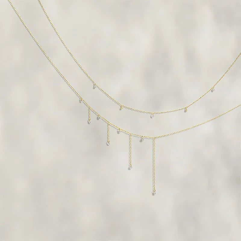 Emotional Factory 925 Sterling Silver 14K Gold Plated Gemstone Summer Stars Tassel Fairy Zircon Necklace