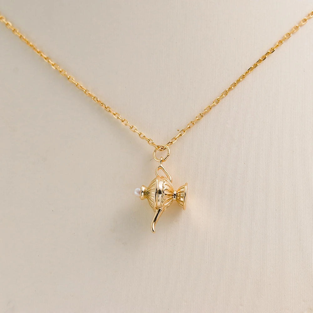 Emotional Factory 925 Sterling Silver 14K Gold Plated Gem Stone Gemstone Mythical Pearl Aladdin'S Lamp Pendant