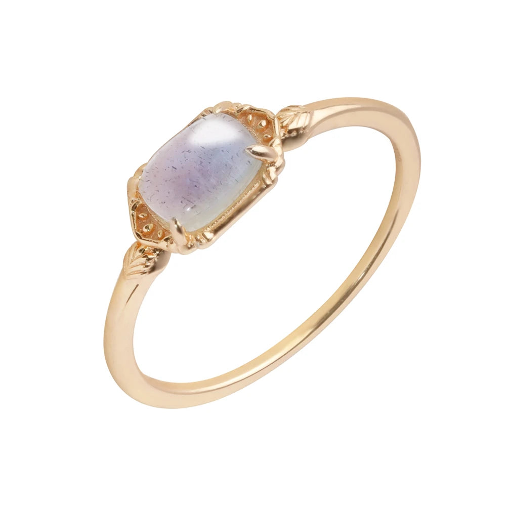 Gem Topaz Double Layer Egg Shape Natural Blue Labradorite Ring