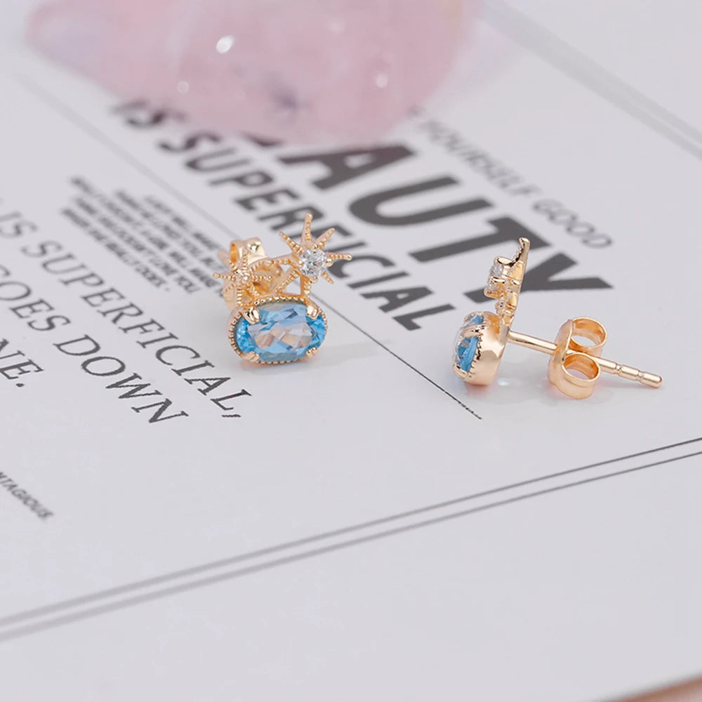 Gemstone Gem Natural Swiss Blue Topaz Star Stud Earrings