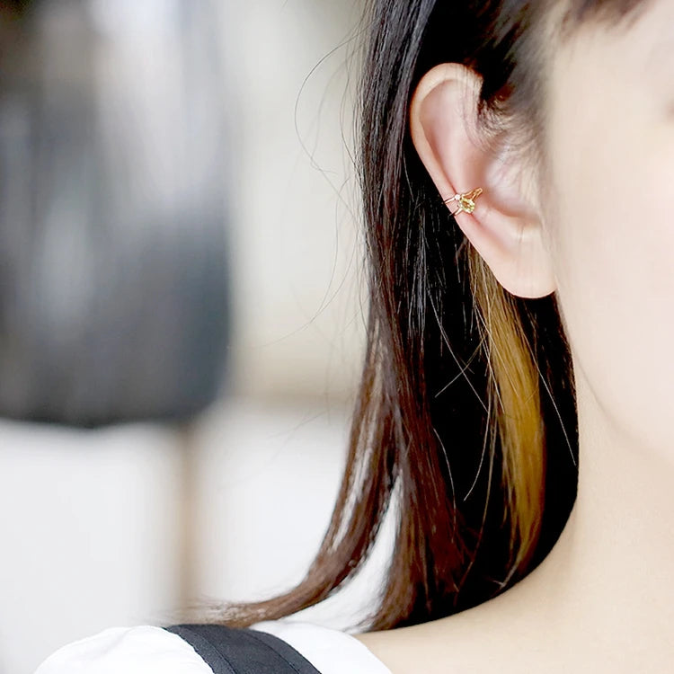 Emotional Factory 925 Sterling Silver 14K Gold Plated Gemstone Olive Green Stone Ring Zircon Ear Clip Earrings