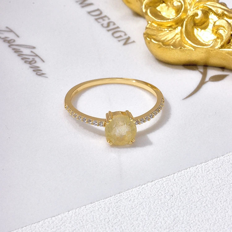 Emotional Factory 925 Sterling Silver 14K Gold Plated Gemstone Blonde Crystal Zircon 6Mm Ring