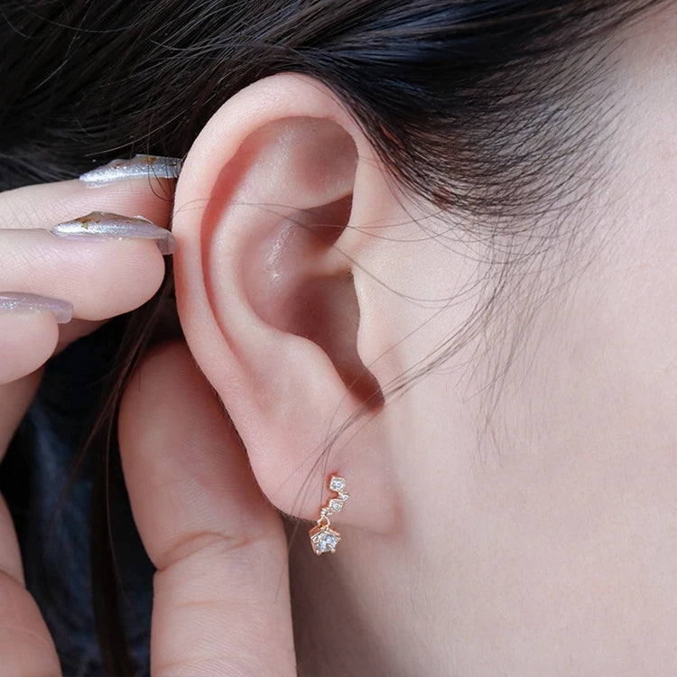 925 Sterling Silver 14K Gold Plated Sparkling Star Lightning Zircon Stud Earrings